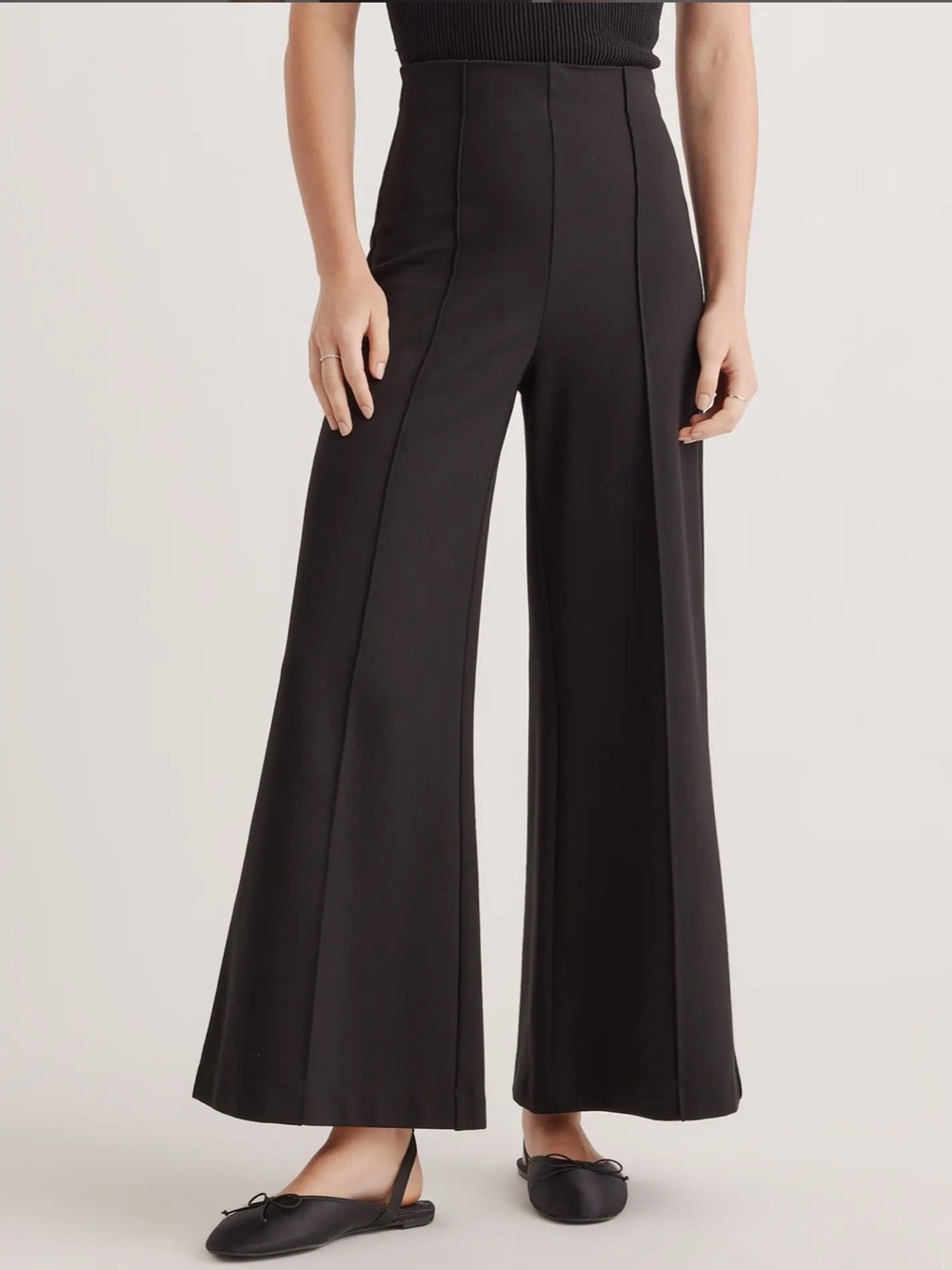 Quince Black Ultra-Stretch Ponte Wide-Leg Pants